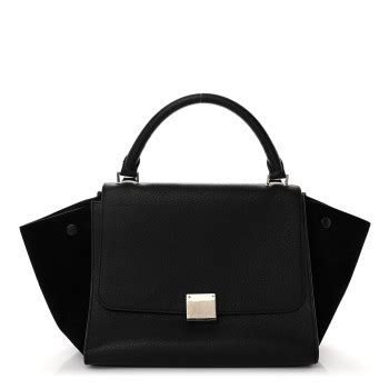 CELINE Drummed Calfskin Suede Small Trapeze Black